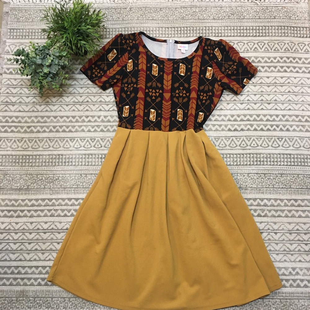 LulaRoe Amelia dress tribal and mustard dress